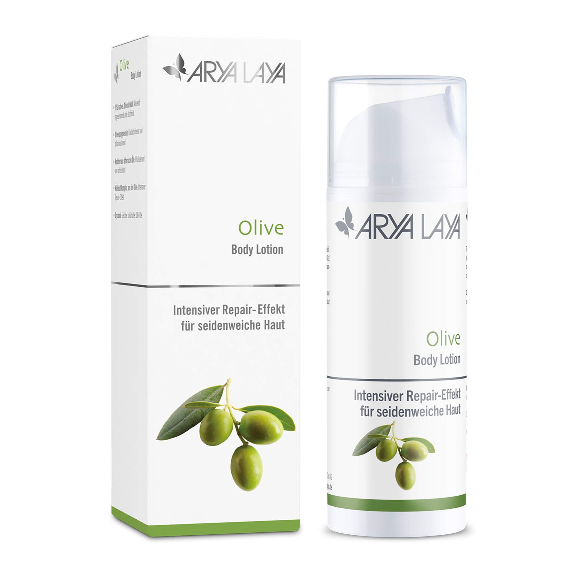 Body Lotion Olive, intensiver Repaireffekt, reichhaltige Pflege mit Zellschutz: für seidenweiche  Haut, 150 ml Airless-Spender mit Faltschachtel