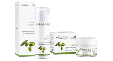 Produktübersicht der ARYA LAYA Pflegeserie Olive