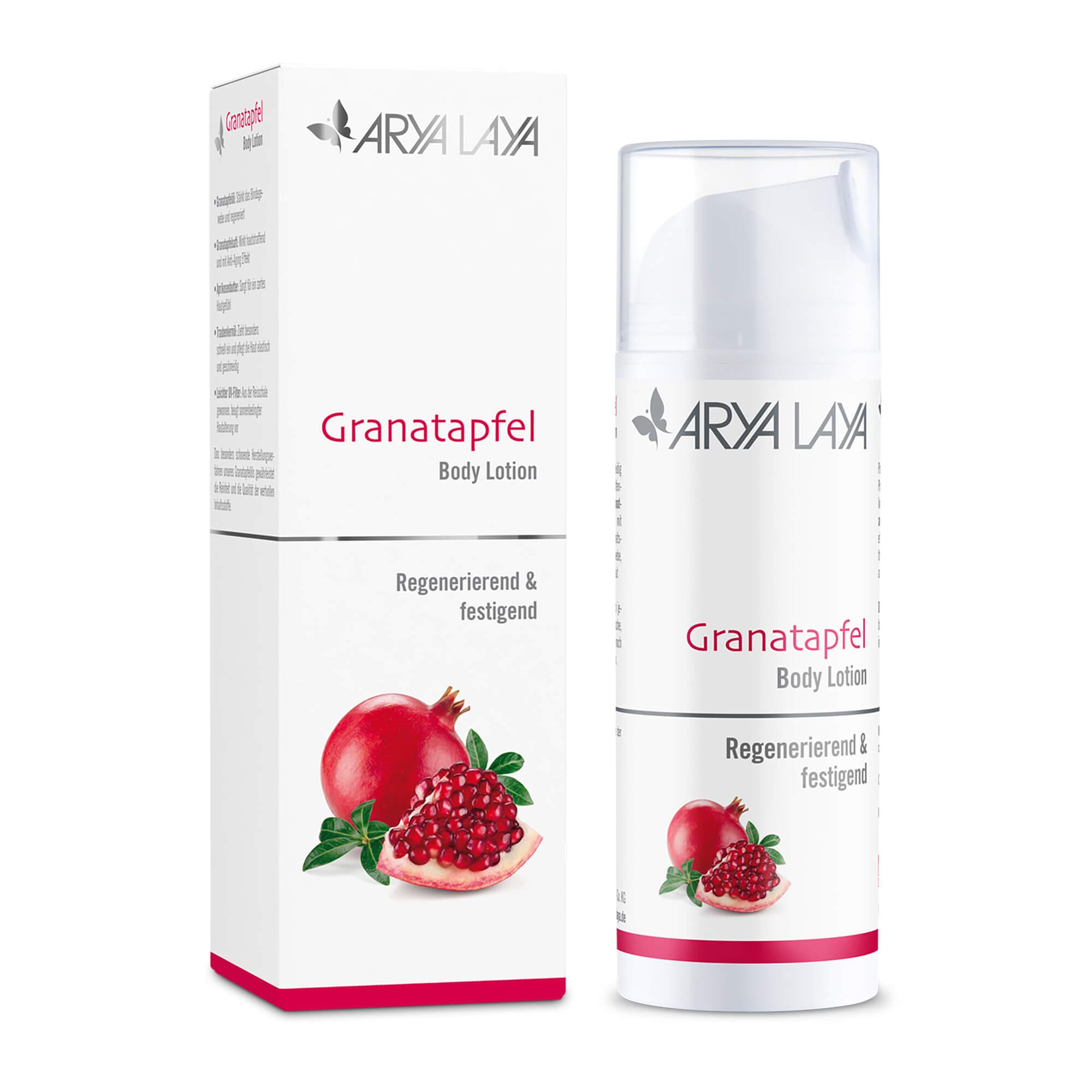 Body Lotion Granatapfel,  straffend und regenerierend: für schöne Haut mit starkem Bindegewebe , 150 ml Airless-Spender und Faltschachtel 