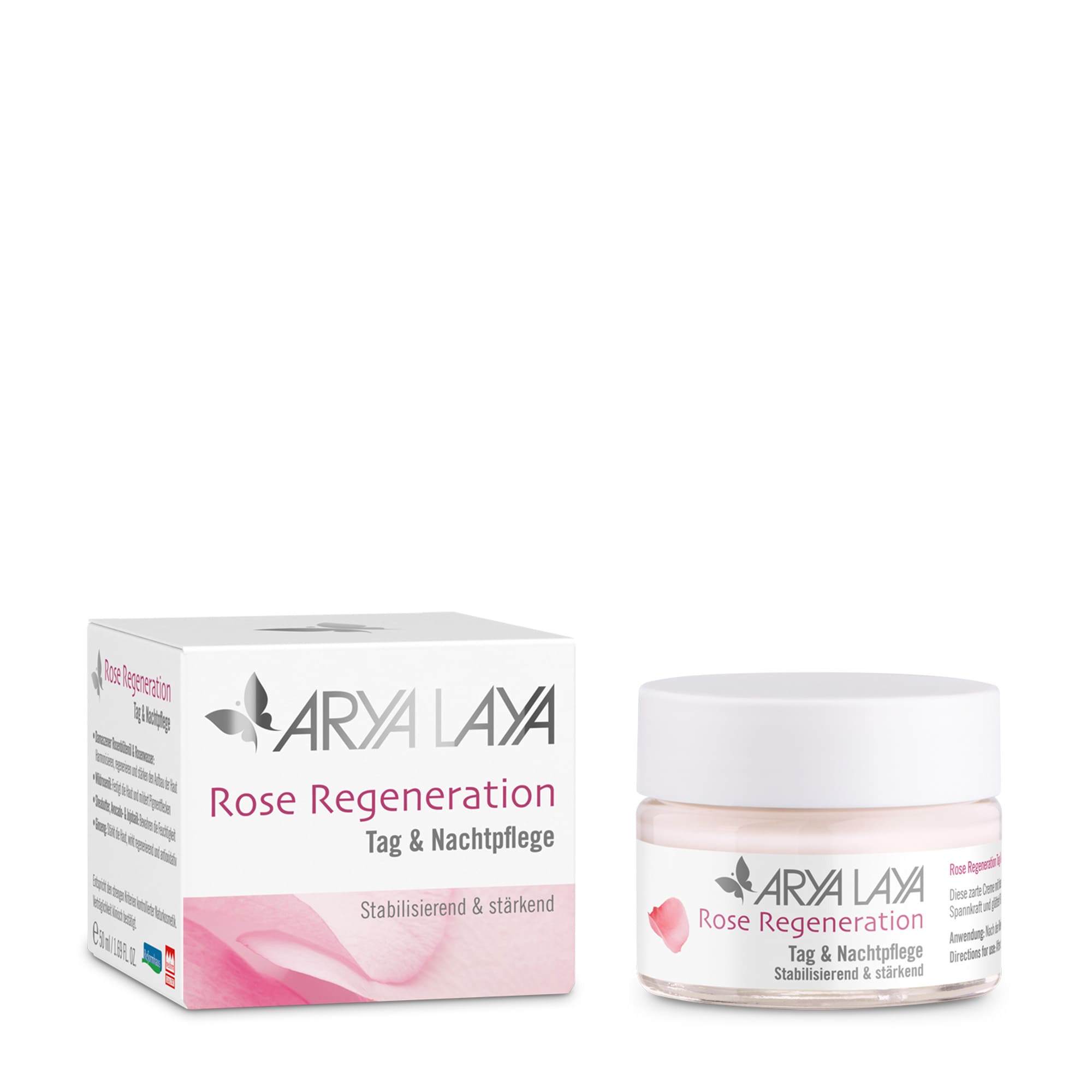 ARYA LAYA Rose Regeneration Tag & Nachtpflege 50 ml, Glastiegel und Faltschachtel