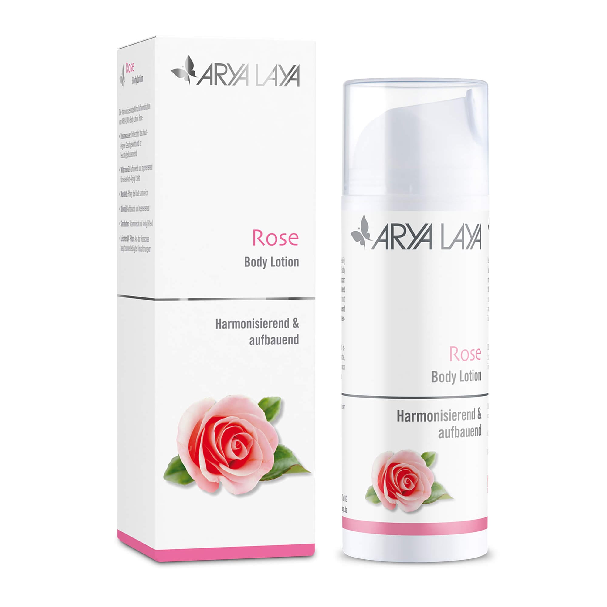 Body Lotion Rose, harmonisierend und aufbauend: spendet intensiv Feuchtigkeit für ein ebenmäßiges Hautbild, 150 ml Airless-Spender und Faltschachtel 