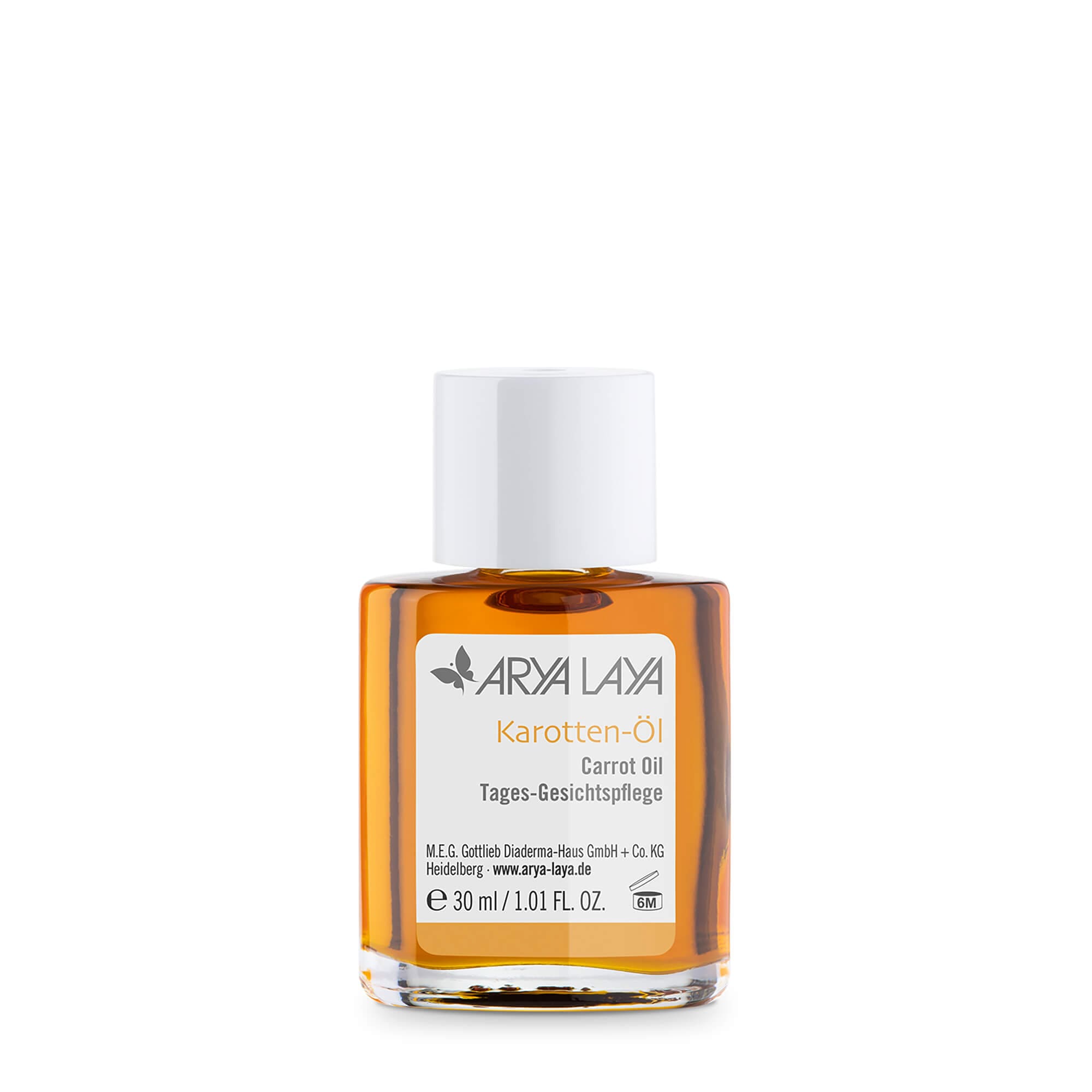 Glasfläschchen mit ARYA LAYA Karotten-Öl Tages-Gesichtspflege, 30 ml