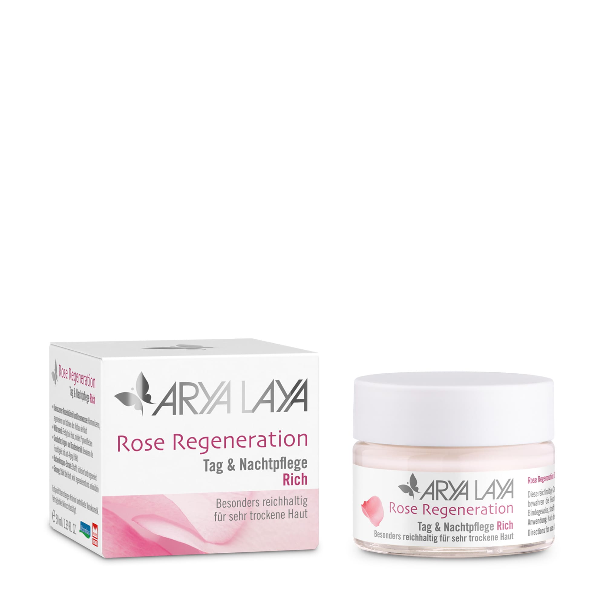 ARYA LAYA Rose Regeneration Tag & Nachtpflege Rich 50 ml, Glastiegel und Faltschachtel