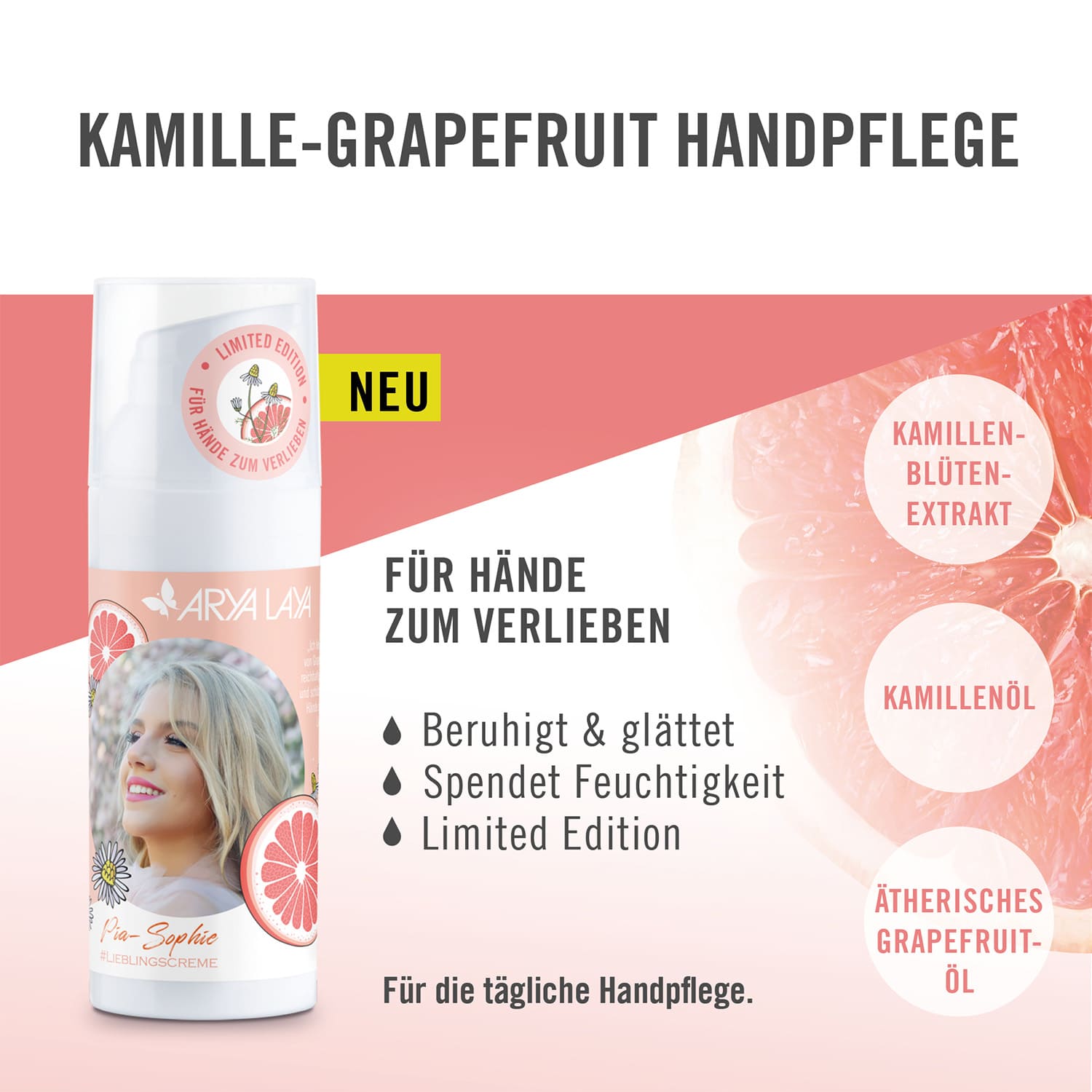 Wirkweise ARYA LAYA Kamille-Grapefruit Handpflege Edition Pia-Sophie, 50 ml